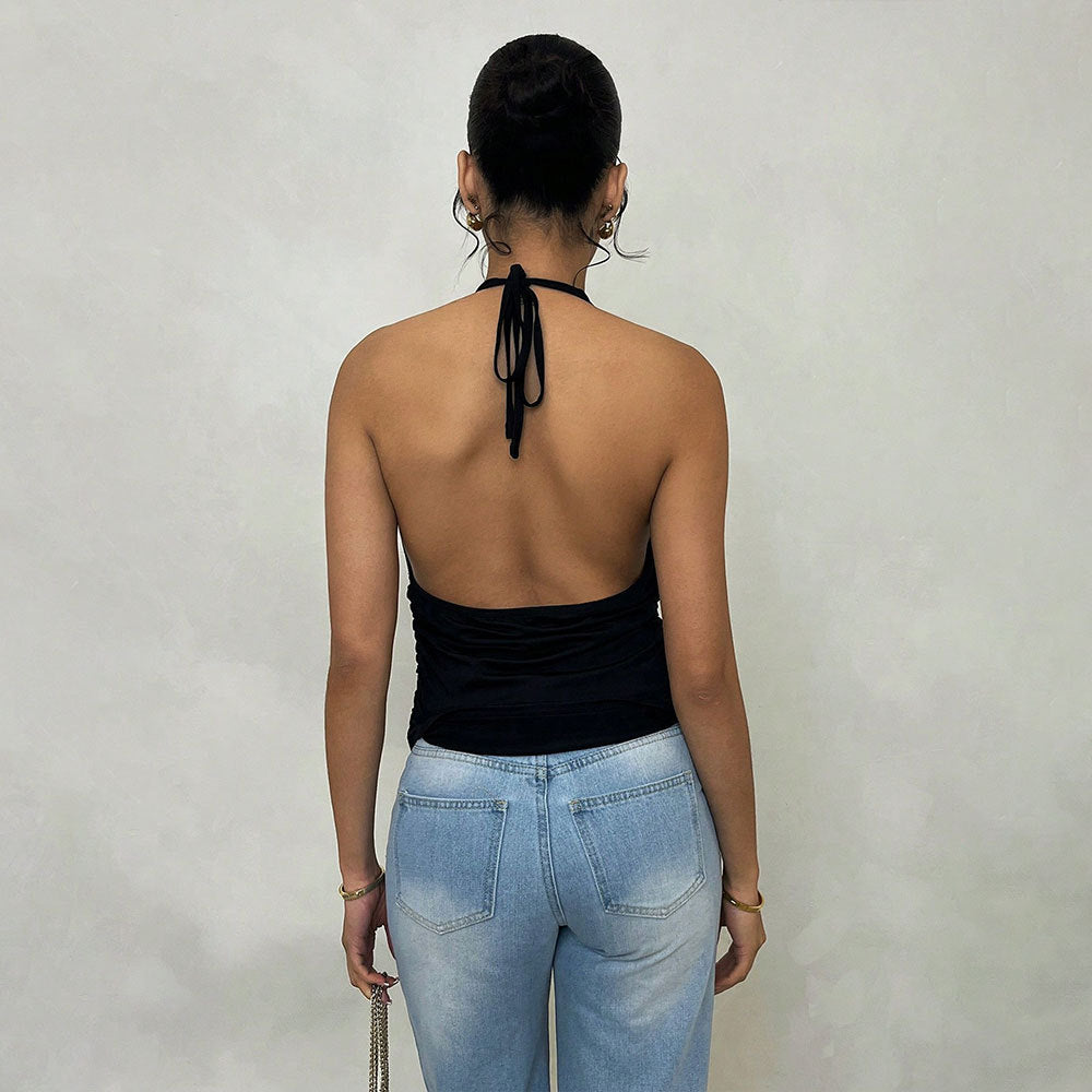 Damen Wickel- V-Ausschnitt Binde-Details Elegantes Oberteil