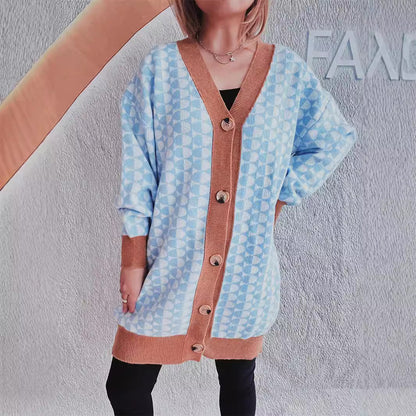 Damen Strickcardigan Geometrisches Muster Beige