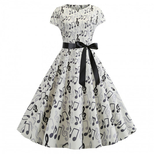 Damen Rockabilly Kleid Musikalemente Tailliert Schwarz - Eveloria