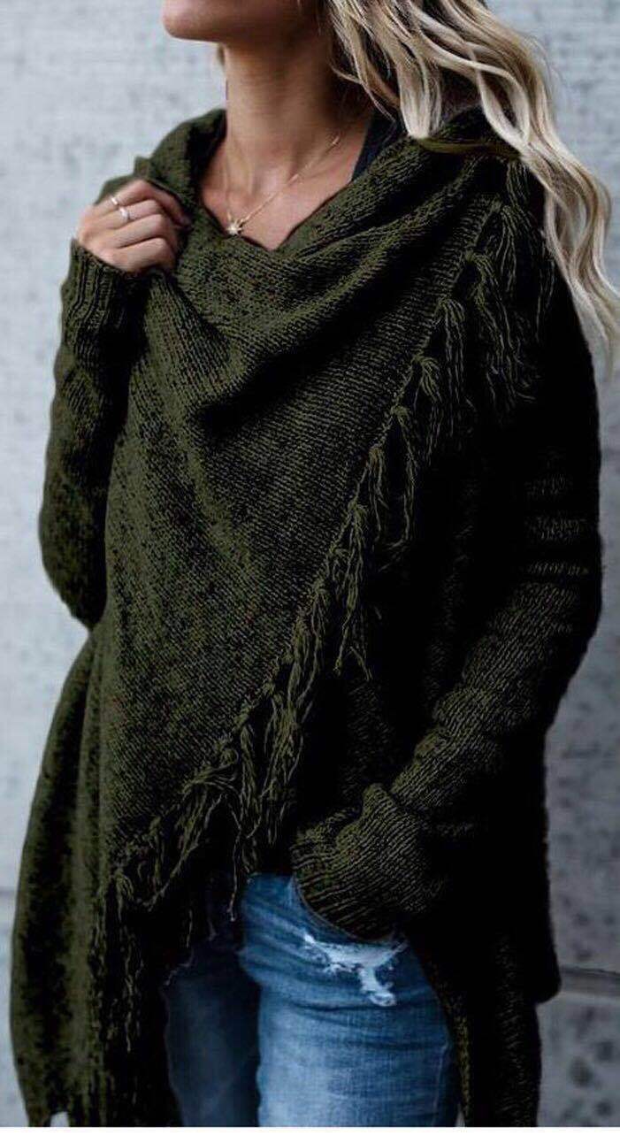 Damen Poncho mit Fransen Eveloria Gemütlich