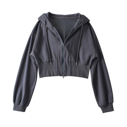 Damen Cropped Kapuzenjacke Elastisch Reißverschluss Eveloria