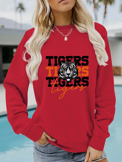 Damen Sweatshirt Tiger-Design Lässig Grau Eveloria