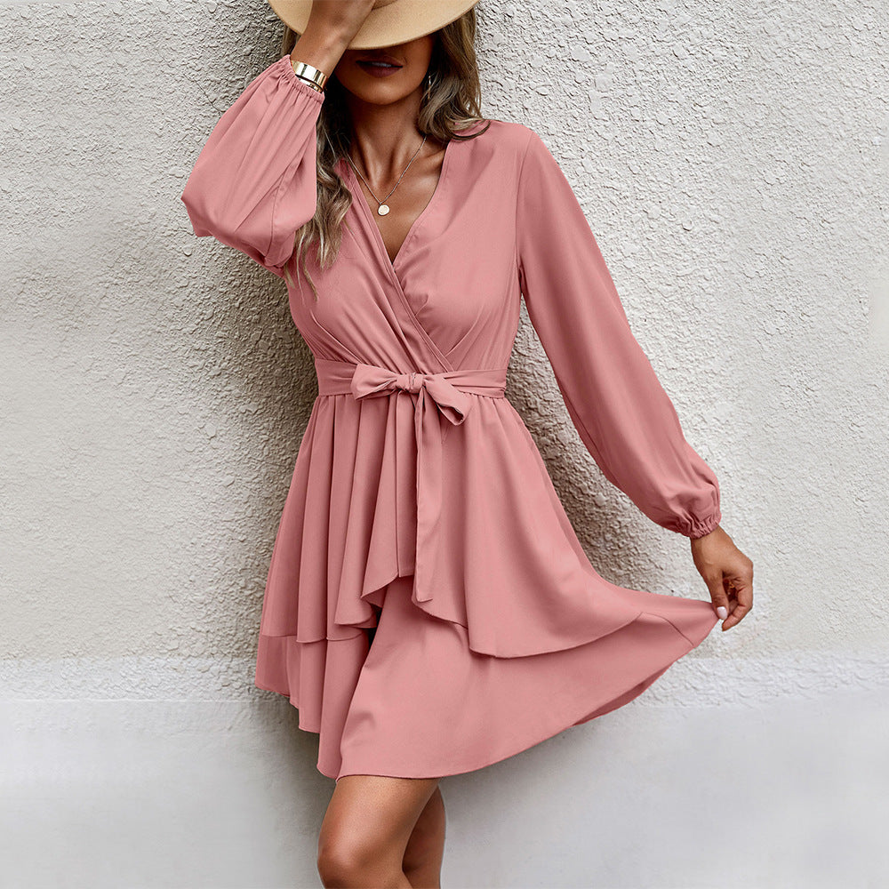 Damen Wickelkleid Langärmelig mit Taillengürtel Eveloria