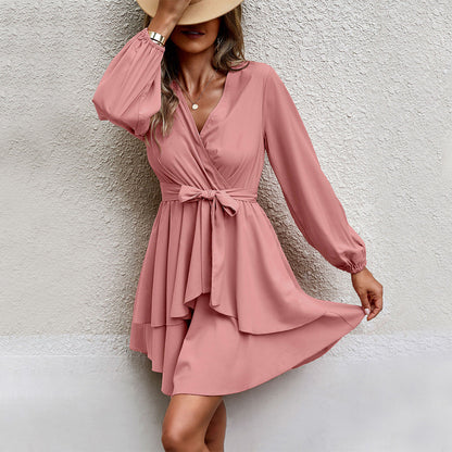 Damen Wickelkleid Langärmelig mit Taillengürtel Eveloria