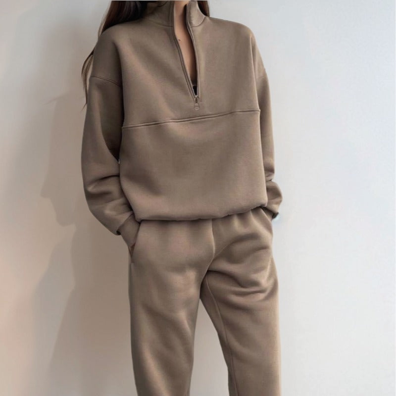 Damen Sweatshirt-Set Elastisch Hochkragen Grau Eveloria