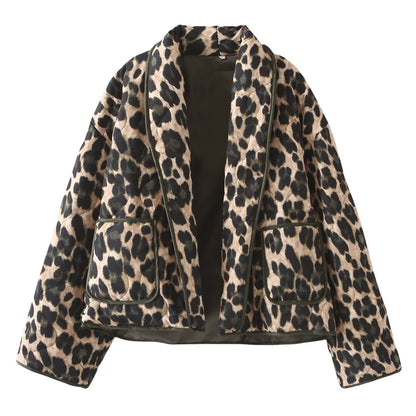 Damen Fleecejacke Leo-Muster Kuschelig Anthrazit