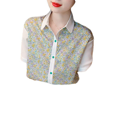 Damen Bluse Floralmuster Dekorativer Kragen