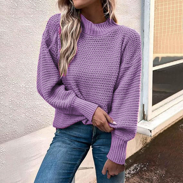 Damen Strickpullover Höher Kragen Strukturmasche Eveloria