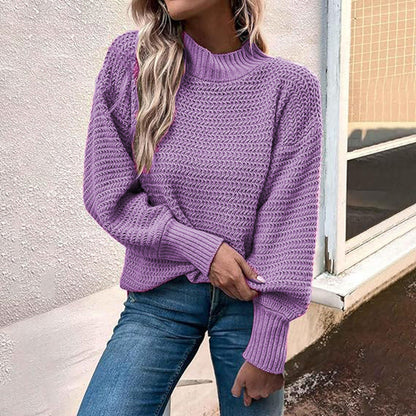 Damen Strickpullover Höher Kragen Strukturmasche Eveloria