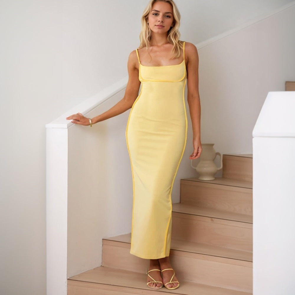 Damen Maxikleid mit Trägern Figurumspielend Schwarz Eveloria - Eveloria