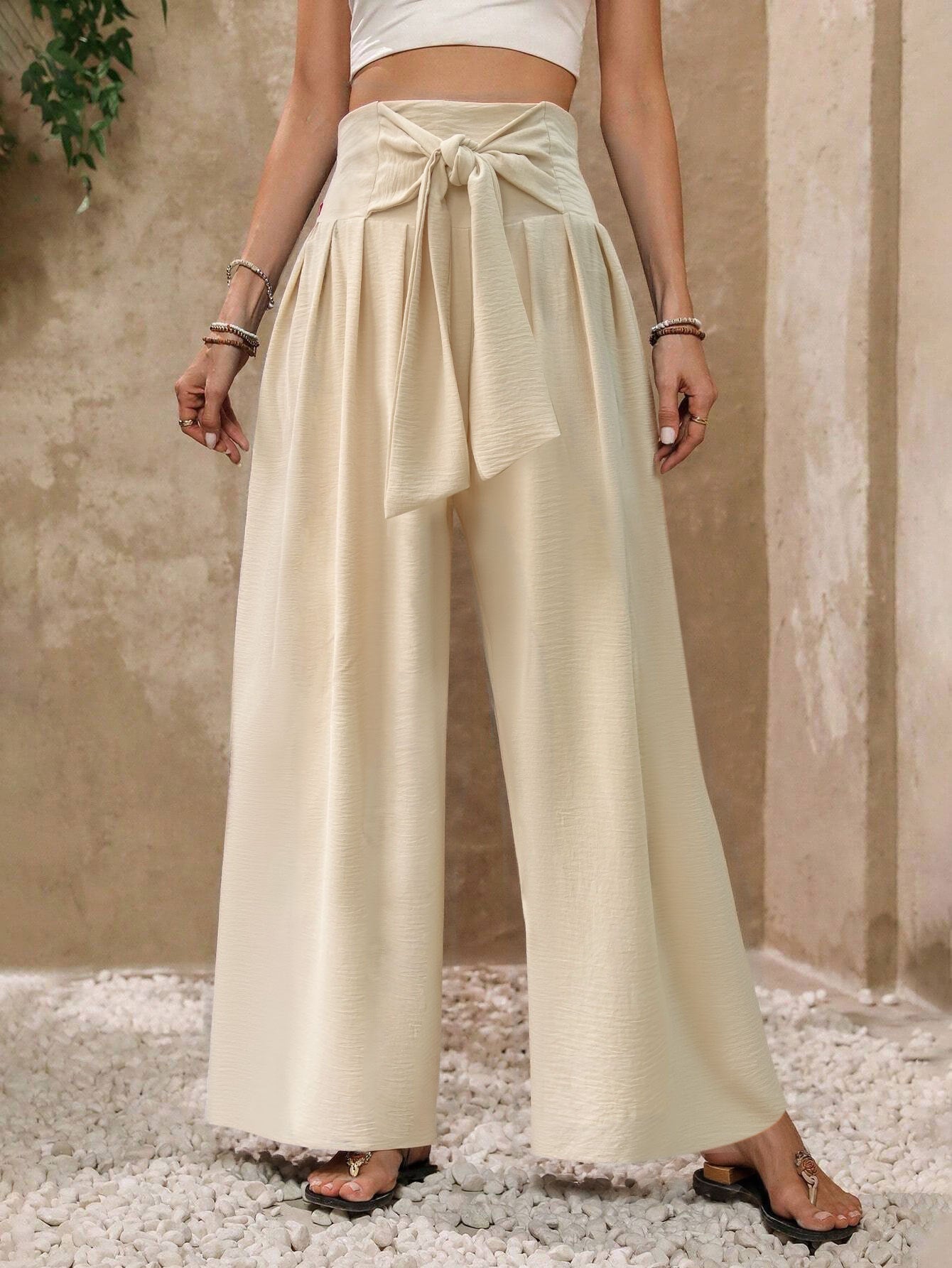 Damen Palazzo-Hosen Hochtailliert Bogen-Wickeldetails Eveloria