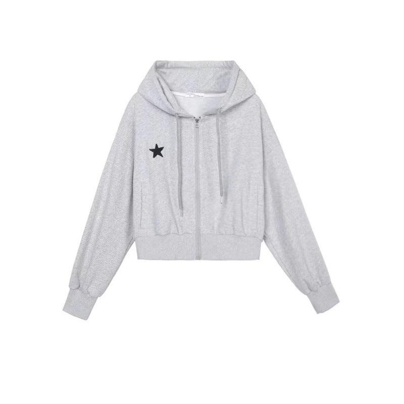 Damen Cropped Kapuzenjacke Sternmotiv Eveloria