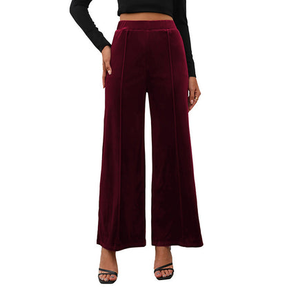 Damen Samt-Hose Elastischer Bund Hoch Seitenschlitze