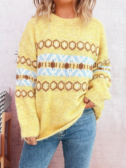Damen Strickpullover Grafisches Muster Kuschelig Eveloria