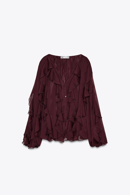 Damen Blusenoberteil Drapiert Bluse Eveloria