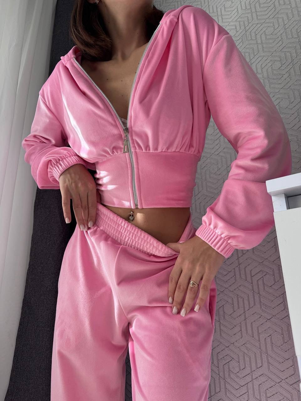 Damen Lounge-Set mit Kapuze Elastischer Bund Grau Eveloria
