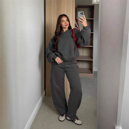 Damen Sweatshirt Set Cropped Oberteil Weite Jogginghosen Grau - Eveloria