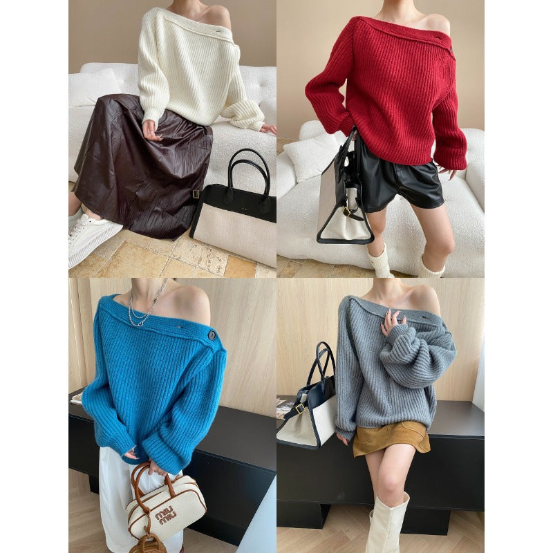 Damen Strickpullover Gemütlich Überhang Elegant Eveloria