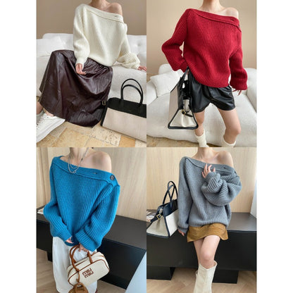 Damen Strickpullover Gemütlich Überhang Elegant Eveloria