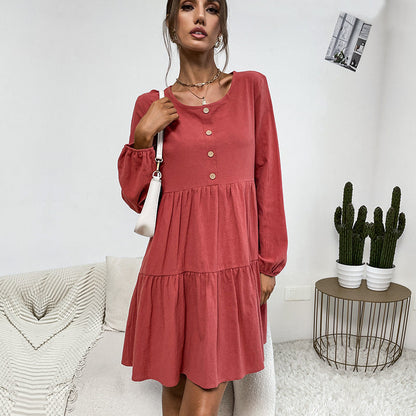 Damen Sommerkleid Luftig Knopfleiste Rüschen Weiß