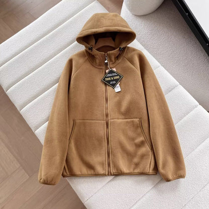 Damen Fleecejacke Mit Kapuze Warm Beige Eveloria