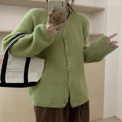 Damen Cardigan Weit Gemütlich mit Knöpfen Beige