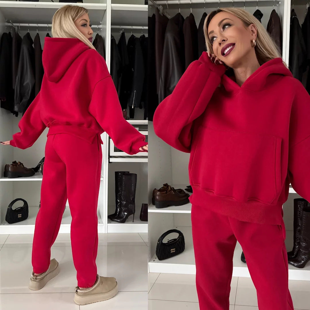 Damen Hoodie Jogginghose Set Bequem Grau Eveloria
