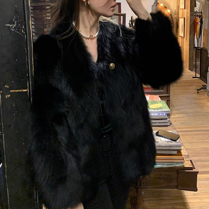Damen Kunstpelzjacke Elegant Knopfdetails Eveloria