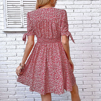 Damen Sommerkleid Blumenmuster Rüschen Details