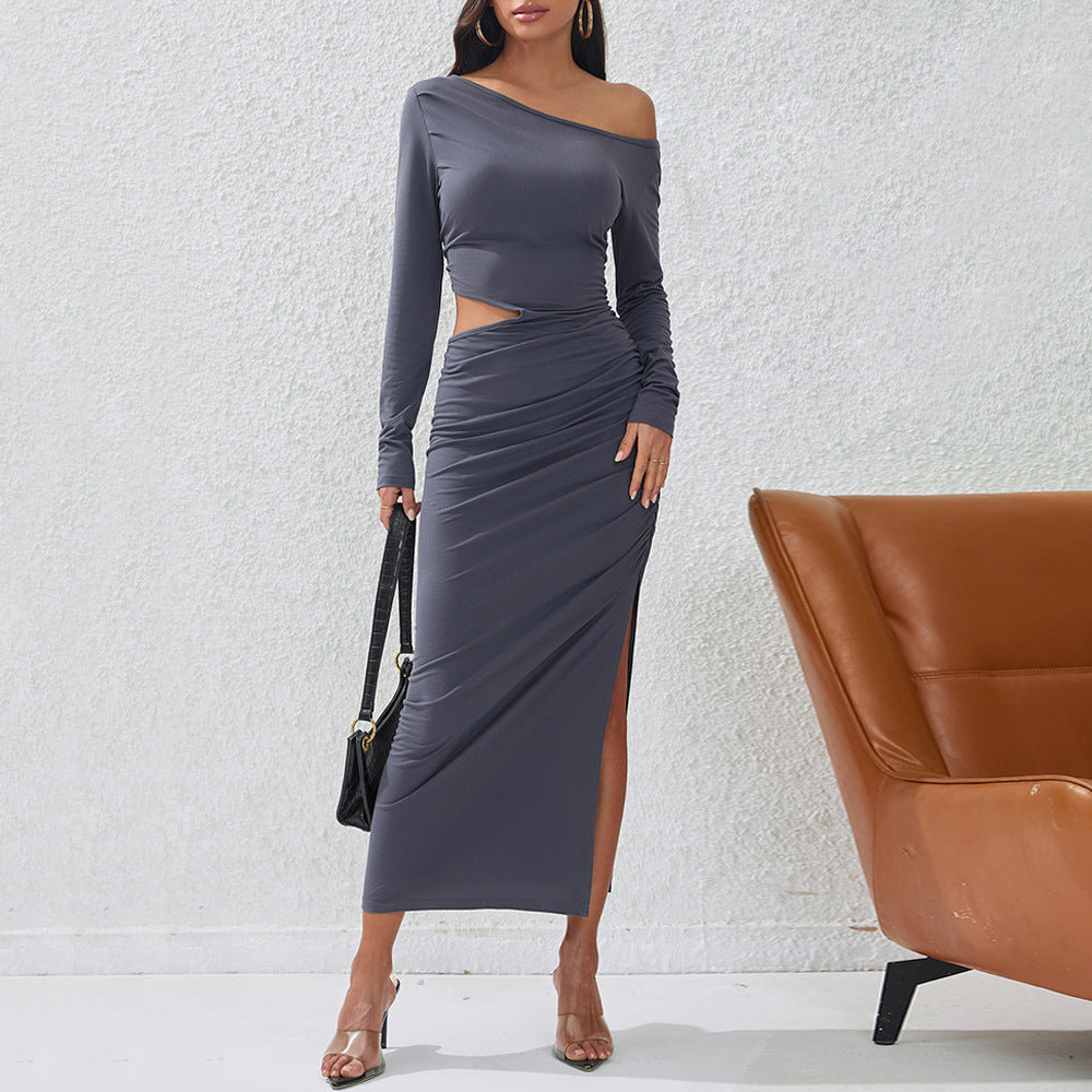 Damen Maxikleid Rüschen Details Elegante Drapierung Eveloria - Eveloria