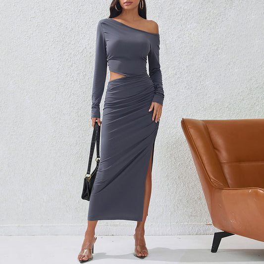 Damen Maxikleid Rüschen Details Elegante Drapierung Eveloria - Eveloria