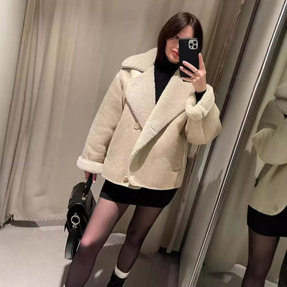 Damen Kuscheljacke Kunstfellkragen Eveloria