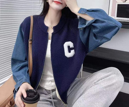 Damen Strickjacke Denim Ärmel Eveloria