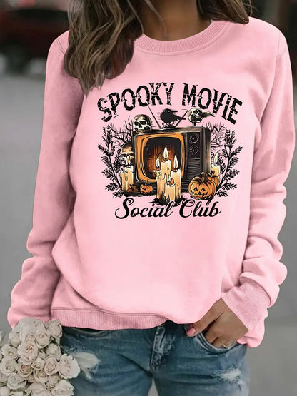 Damen Sweatshirt Spooky Film-Motiv Lässiger Schnitt Eveloria
