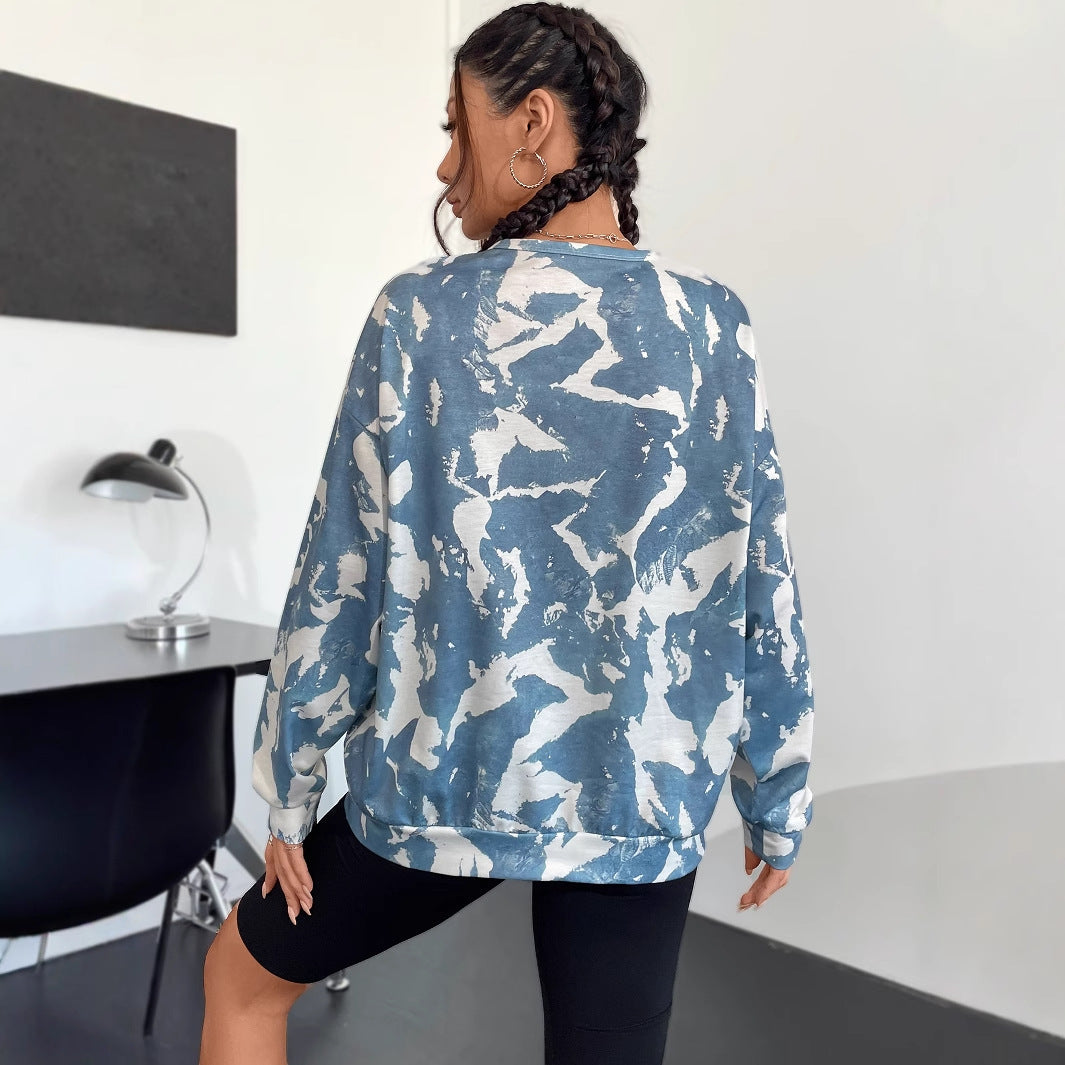 Damen Sweatshirt Camouflage-Muster Übergroßer Schnitt Grau Eveloria