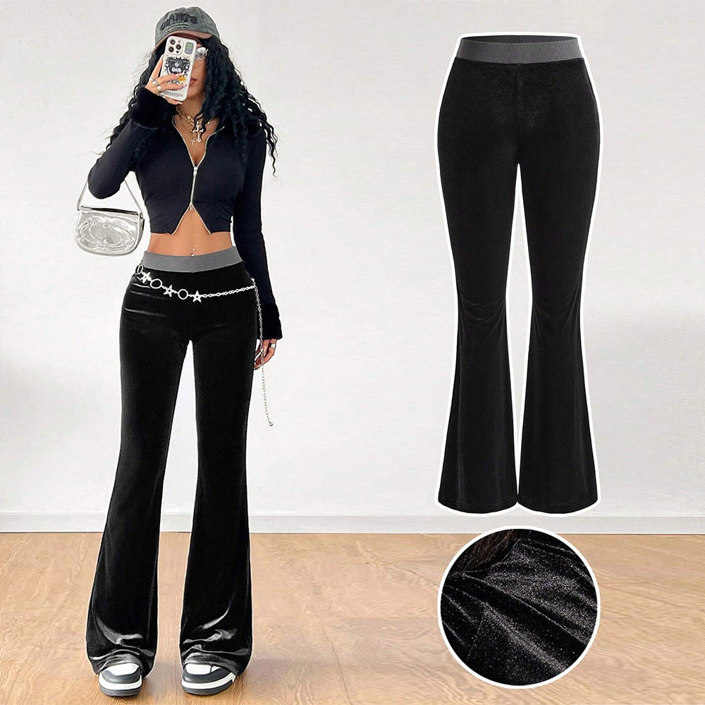 Damen Samt-Hose Flare elastischer Bund Glitzernd