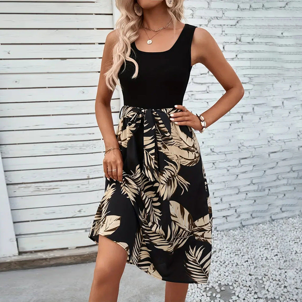 Damen Kleid mit Floralmuster und Bindegürtel Eveloria