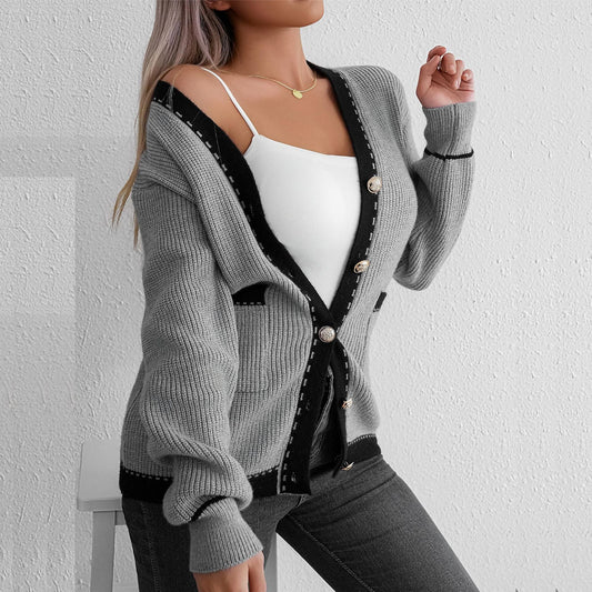 Damen Strickjacke Strukturiertes Muster Goldene Knöpfe Beige - Eveloria