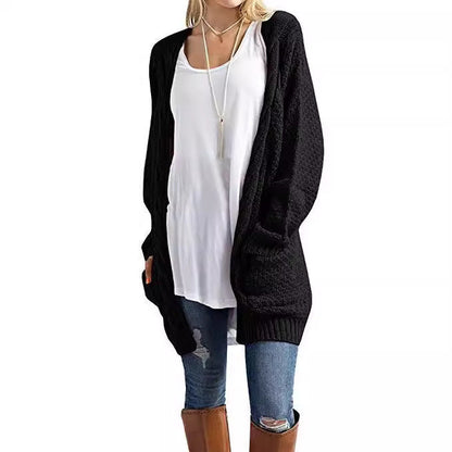 Damen Strickjacke Strukturiertes Muster Praktische Taschen Grau