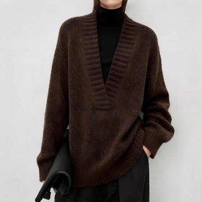 Damen Strickpullover V-Ausschnitt Lässiger Schnitt Eveloria