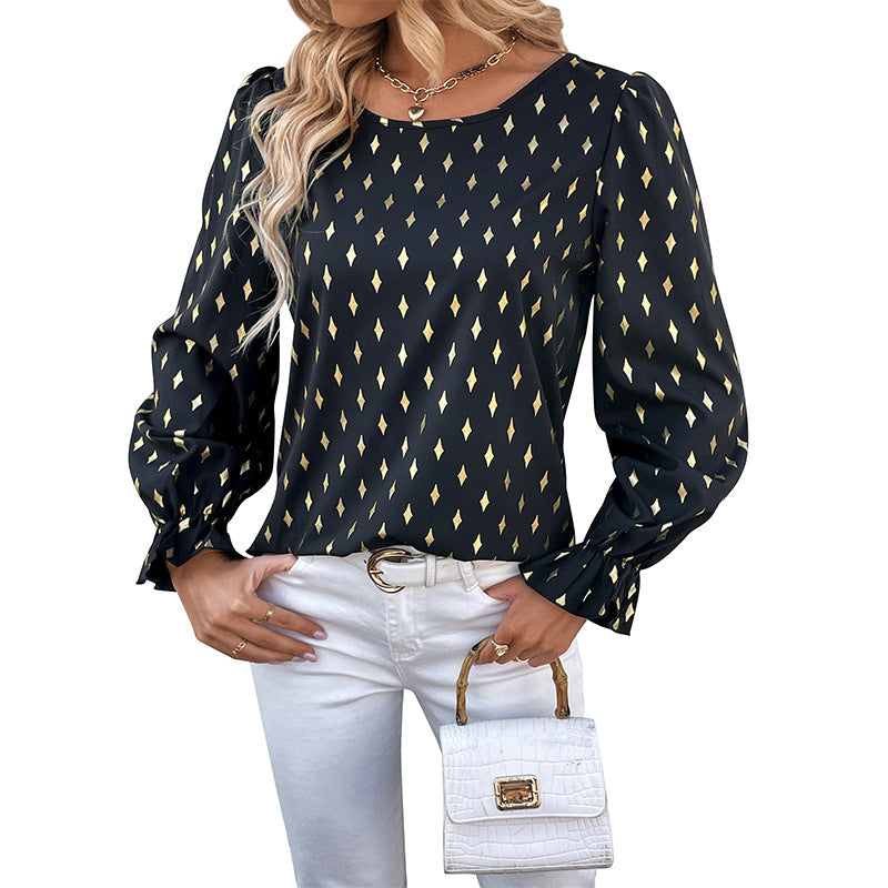 Damen Blusenshirt mit Druck und Puffärmeln Elegant