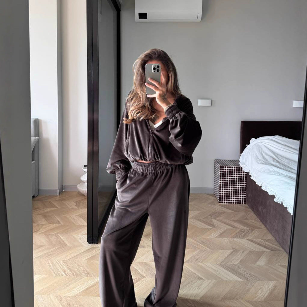 Damen Fleece-Anzug Modern Reißverschluss Weit Schnitt Eveloria