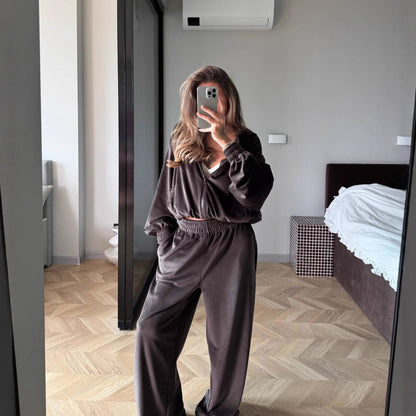 Damen Fleece-Anzug Modern Reißverschluss Weit Schnitt Eveloria