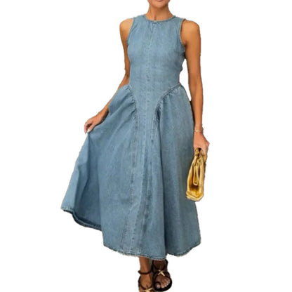 Damen Maxikleid Jeans A-Linie Moderner Schnitt Eveloria