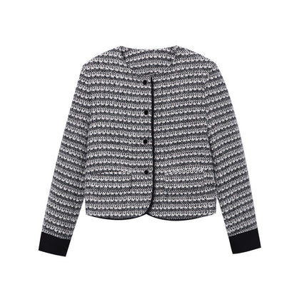 Damen Jacke Tweed Rundhalsausschnitt Braun