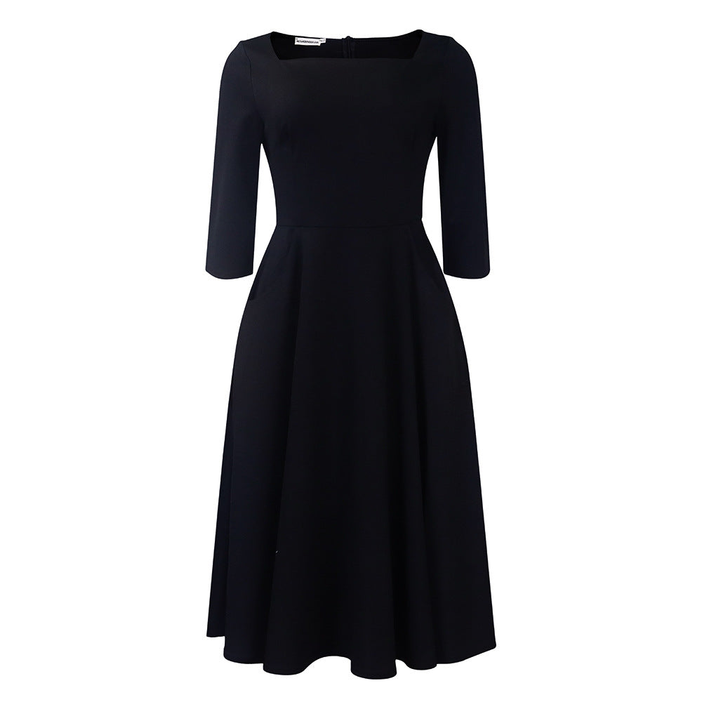 Damen A-Linien Kleid mit Ausschnitt und Taschen Eveloria