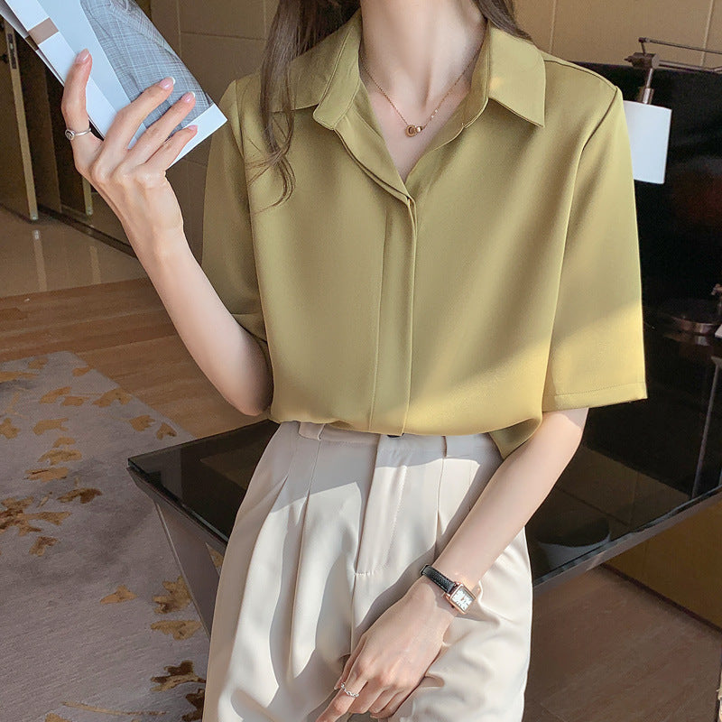 Damen Bluse Moderner Kragen Kurzärmelig Weiß - Eveloria