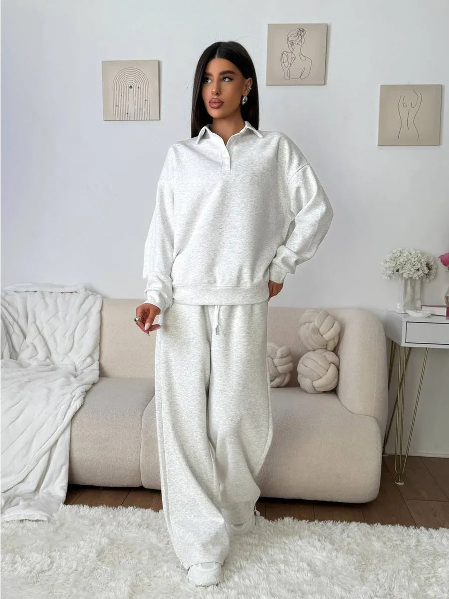 Damen Hoodie-Anzug Weites Design Elastischer Bund Beige