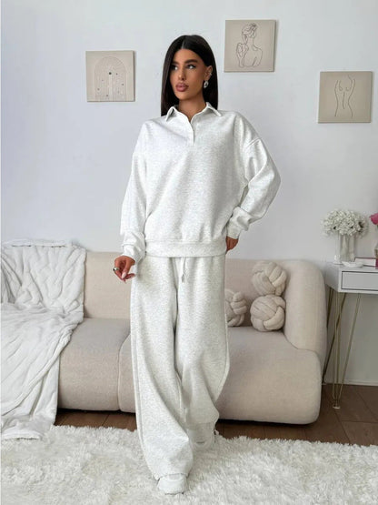 Damen Hoodie-Anzug Weites Design Elastischer Bund Beige