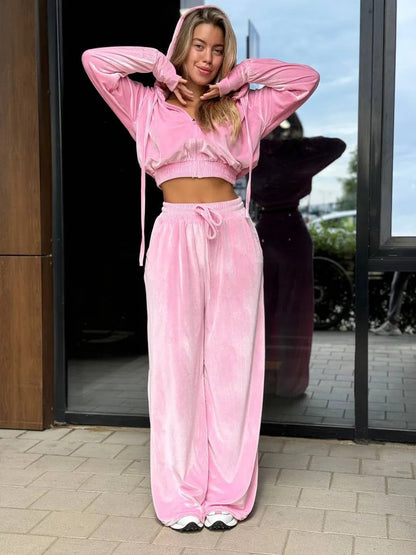 Damen Fleece-Loungewear-Set Sportlich Elegant